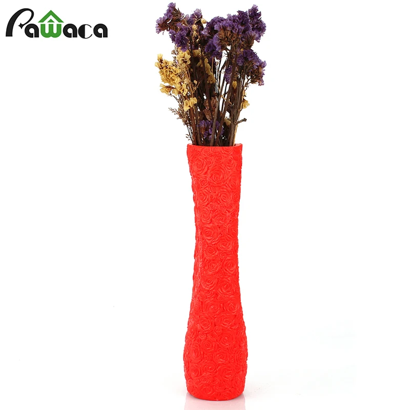 Rose Carving Vase Red Resin Vase European Style Flower Pots Planters