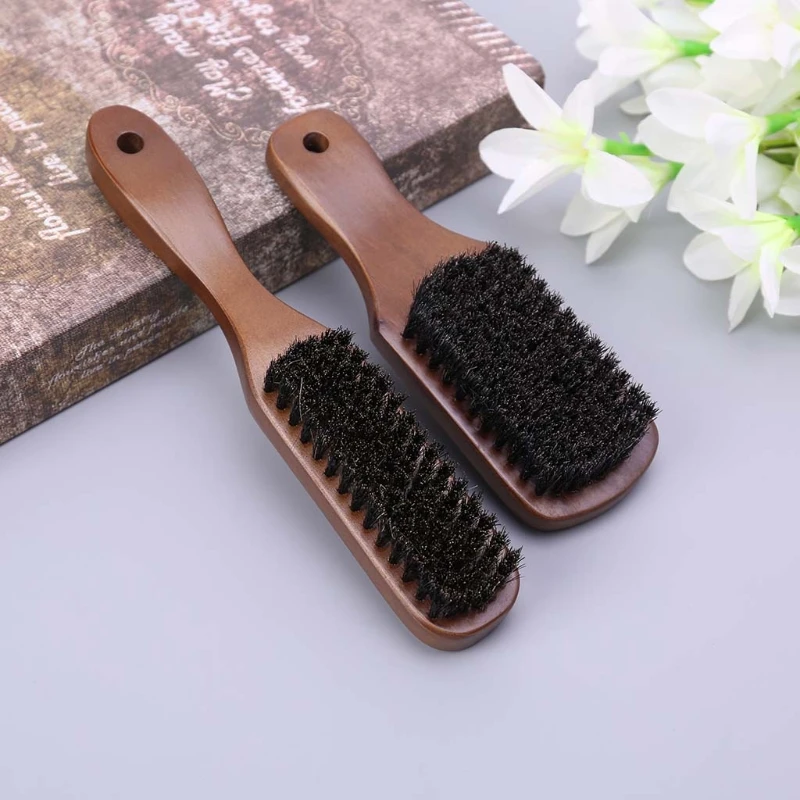 Men Boar Bristle Mustache Brush Wood Handle Comb Facial Beard Cleaning