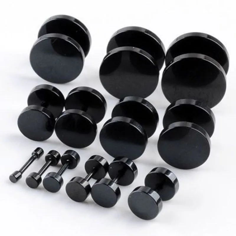 40pcs stainless steel anodized black round fake ear plugs cheaters