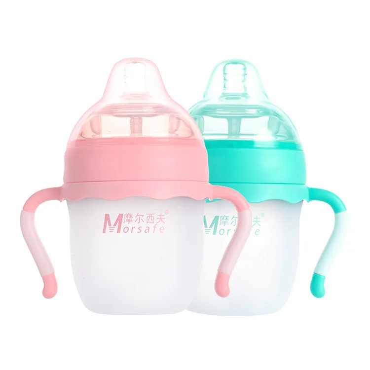 

Morsafe Baby Feeding Bottle Safe Silicone Infant Juice Milk Water Feeding Bottle Cup 2 Sizes With Handle For Baby Care
