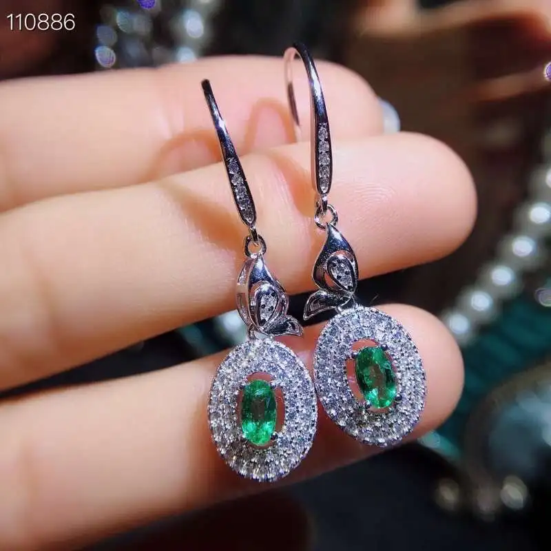 natural emerald drop earrings 925 silver Natural gemstone drop earring