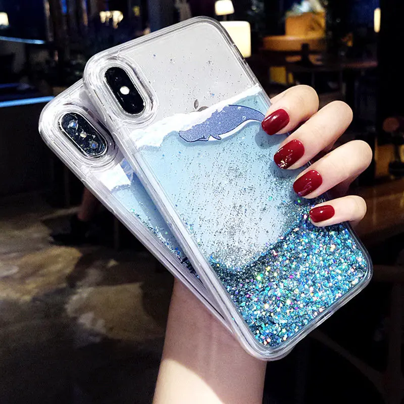 

3D Whale Dolphin Clear Glitter Star For Huawei P10 P20 lite Nova 2S Honor 9 10 V10 7C 7X P Smart Y9 2018 Liquid Quicksand Cases