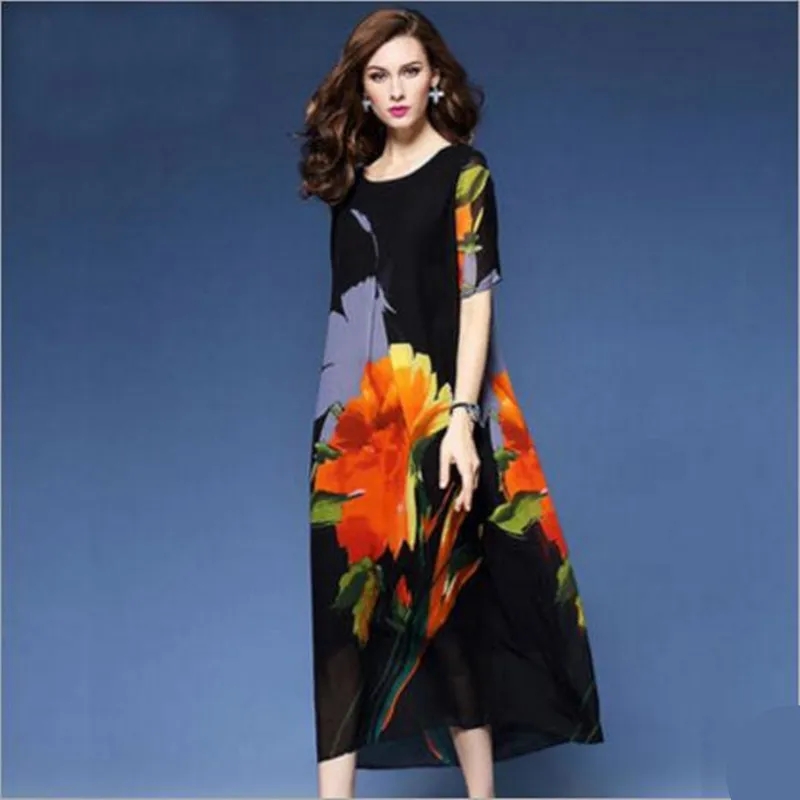 

Summer Dress Large Size Luxury Chiffon Dress Floral Long Dress Big Size Loose Robe Women Clothes Fashion Elegant 3XL 2018 QC425