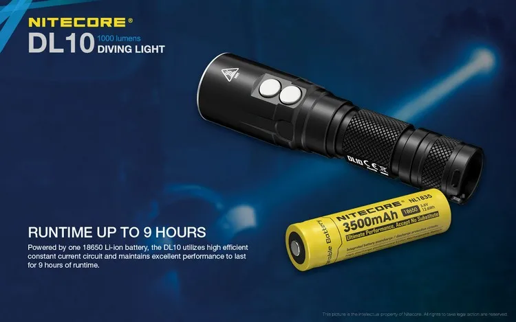 NITECORE DL10& UM10 Зарядное устройство 18650 Батарея 1000LM CREE XP-L HI V3 светодиодный фара-Искатель подводная с водонепроницаемым чехлом и возможностью погружения на глубину до 30 м