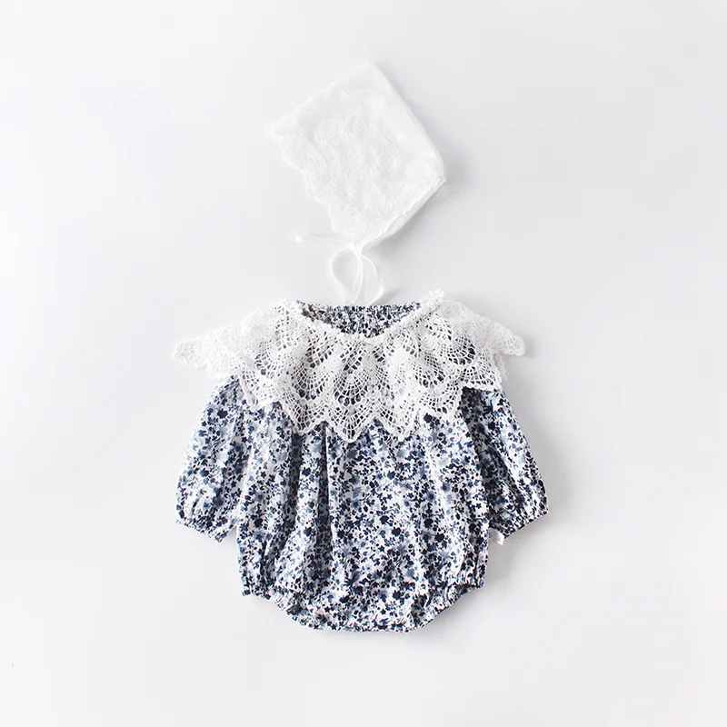 

Flower Newborn Baby Girl Rompers Summer Autumn Baby Girls Clothing Ruffles Lace Collar Rompers Jumpsuit Playsuit with Hat