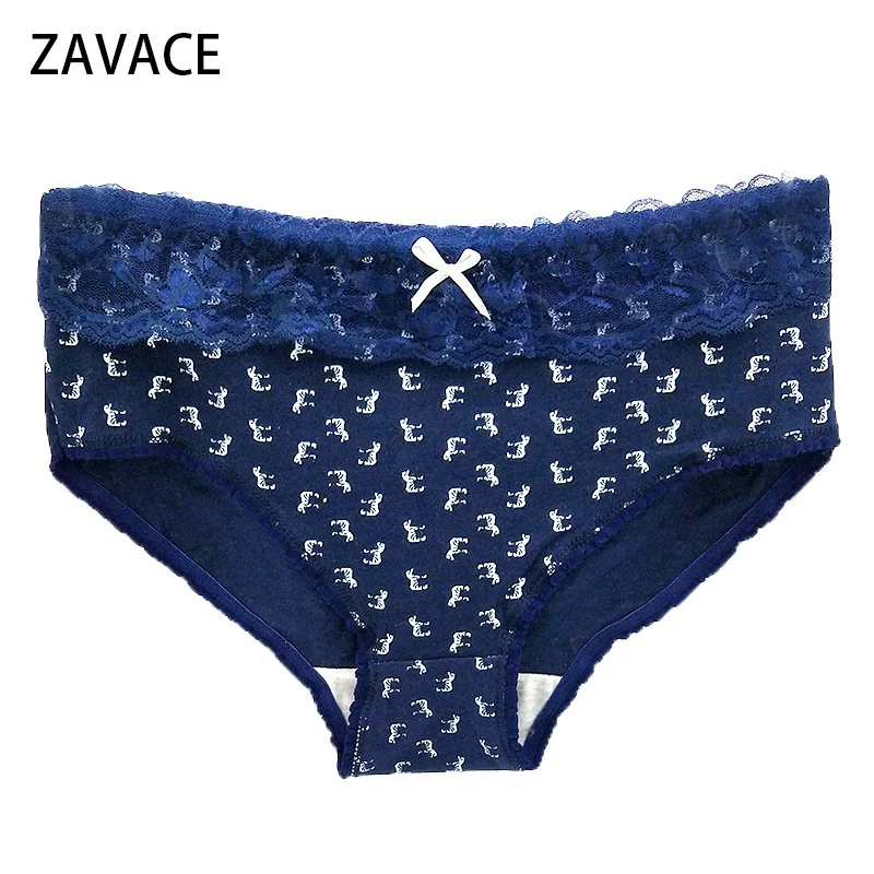 ZAVACE New cotton underwear women Small zebra print bow lace side sexy panties women's underwear