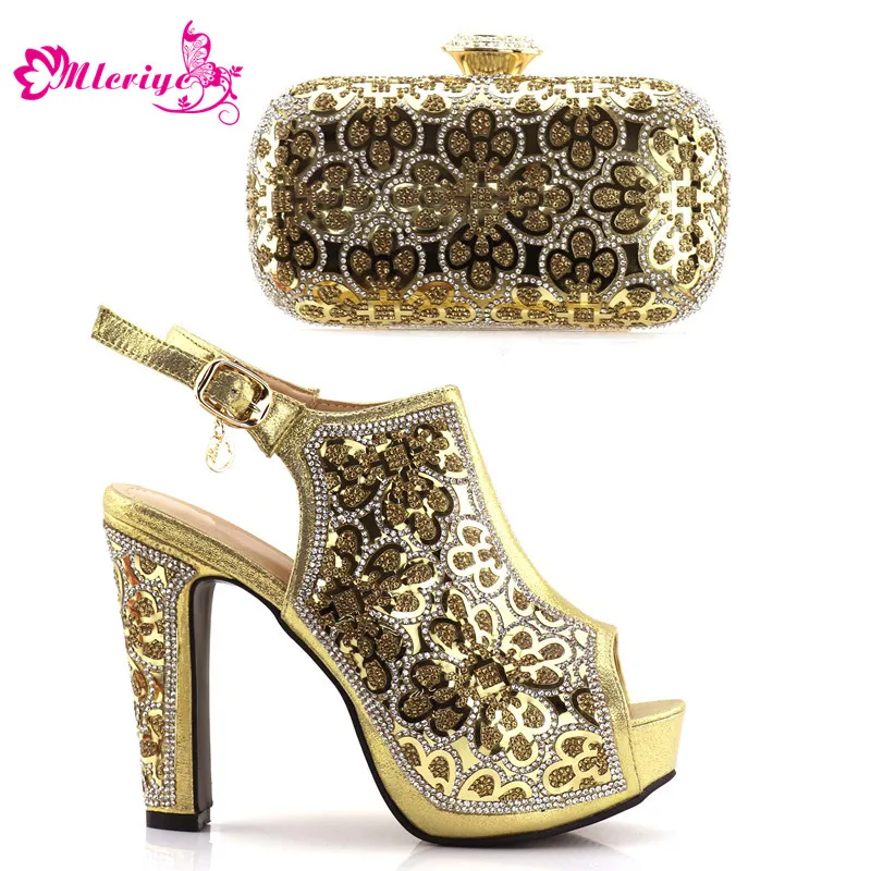

golden Italian Ladies Shoes and Bags To Match Set Italian Matching Shoe and Bag Set for Wedding Nigerian Party Shoes and Bag