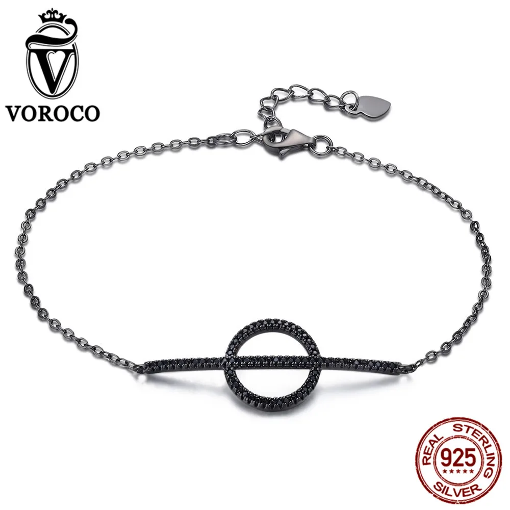 2018 VOROCO 925 Стерлинговое серебро черный циркон классический геометрический