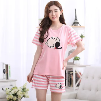 

Hot Selling Summer Cotton Pajamas Sets Striped Women Pajamas Cute Girl Loungewear Plus 3XL Pyjama femme Women's Sleepwear