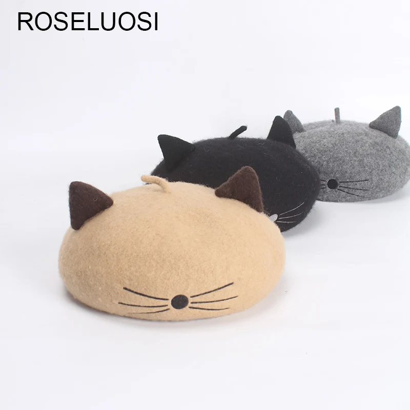 Осенне зимний шерстяной берет ROSELUOSI шапки для женщин Милая женская шапка с