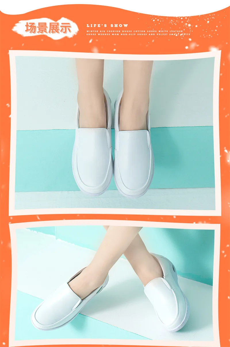 YAERNI Air Cushion White Nurse Shoes Winter Flats Platform Sneakers Warm Moccasins with Fur Slip on Loafers Cotton Shoes