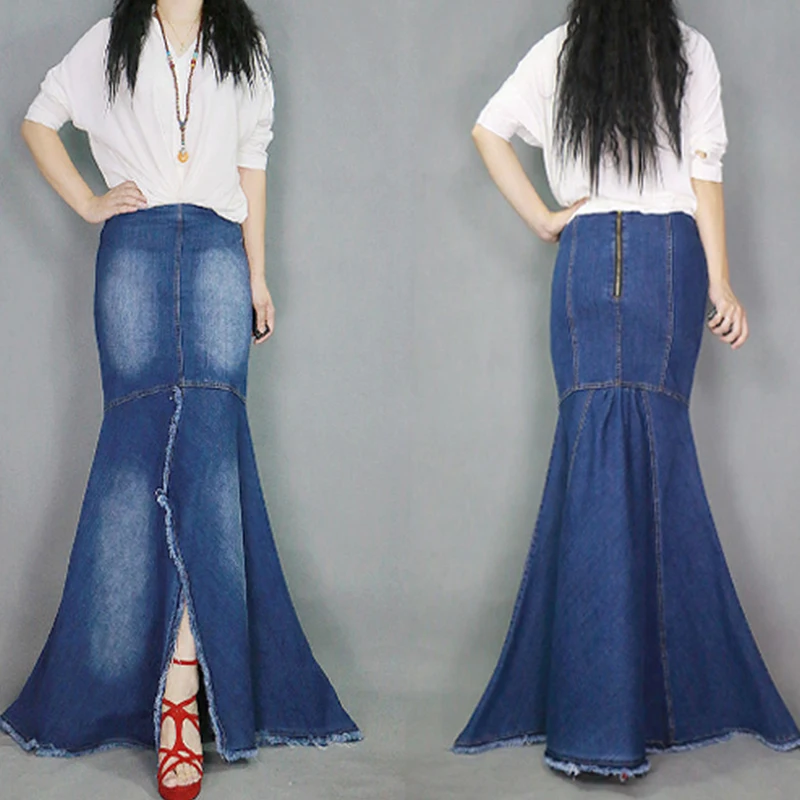 saia jeans longa sereia
