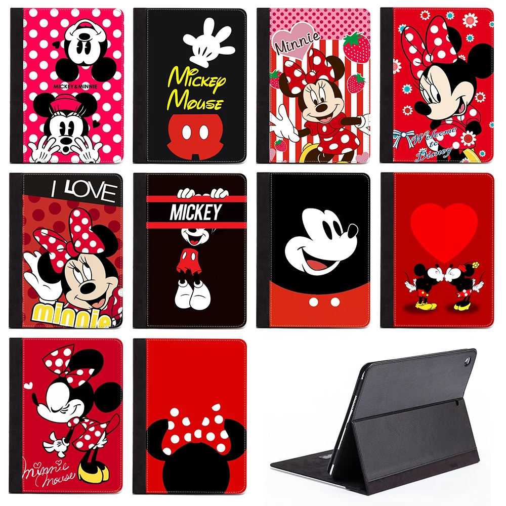 

Fashion Cute Cartoon Mickey Mouse Minnie Strawberry Red Love Protective PU Leather Case Tablet Cover For Apple iPad Mini 1 2 3