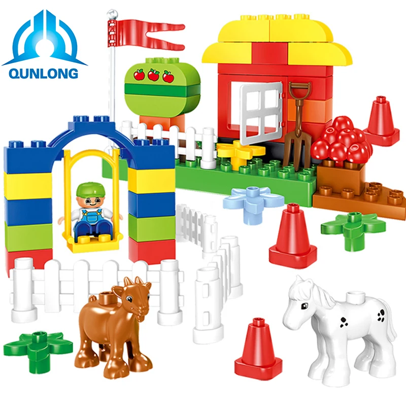 

50Pcs Big Particle Happy Farm Building Blocks Animals Figures Compatible Legoings Duploe City Sets Educational Toys for Children
