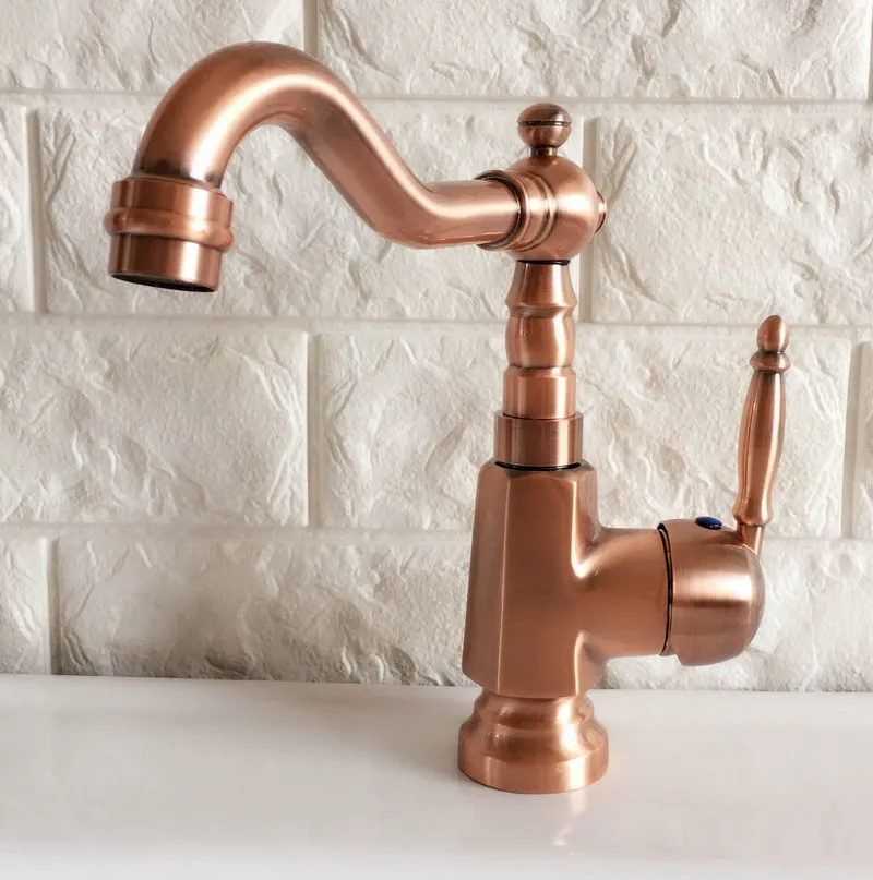 Swivel Spout Water Tap Antique Red Copper Single Handle Single Hole Kitchen Sink & Bathroom Faucet Basin Mixer Tap anf397