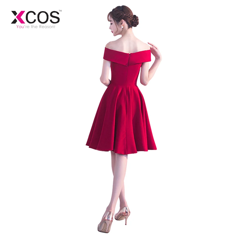 Новые платья для выпускного вечера Красное Атласное Короткое мини-выпускное платье с открытыми плечами дешево