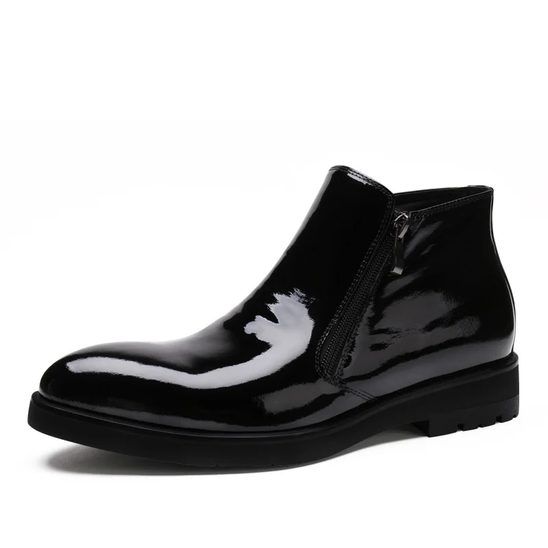 Fashion zipper black mens ankle boots business shoes patent leather mens boots office mens dress shoes