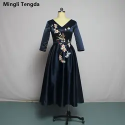 Mingli Tengda темно-синие платья для матери невесты с v-образным вырезом, платье для матери жениха 3/4, платье для матери невесты длиной до колена