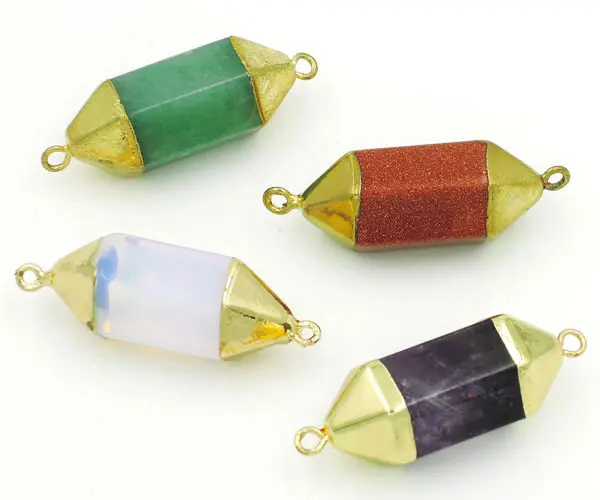 

Mixed Stones Hexagon Pillar Point Connector Gold Plated Approx 15*40mm