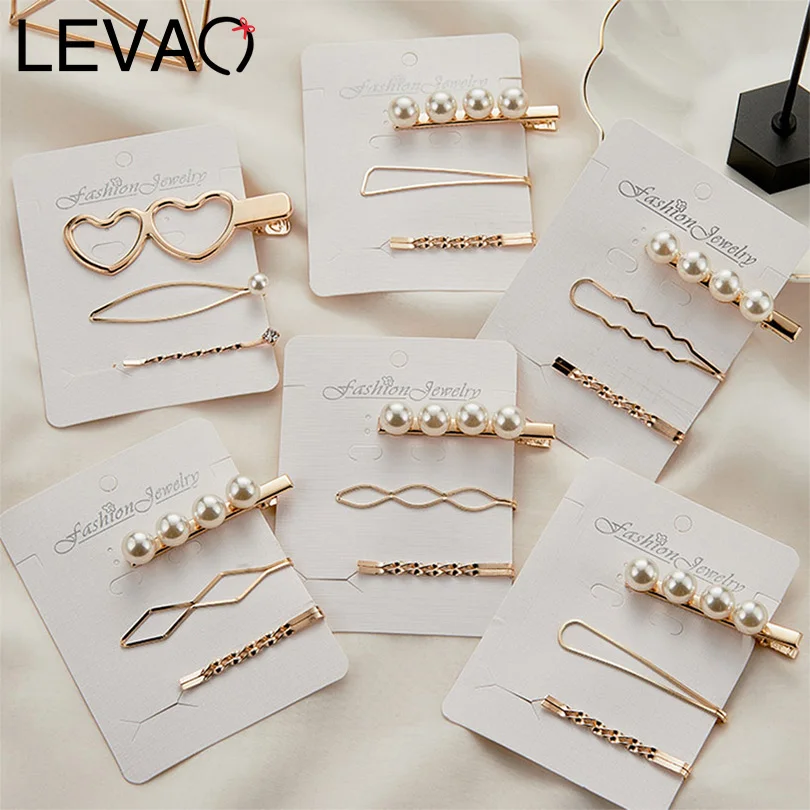 

LEVAO Korean Pearl Geometry New Women Side Bangs Set Hairgrips BB Clip Barrettes Headwear Hair Clip Hairpins Girls Accessories