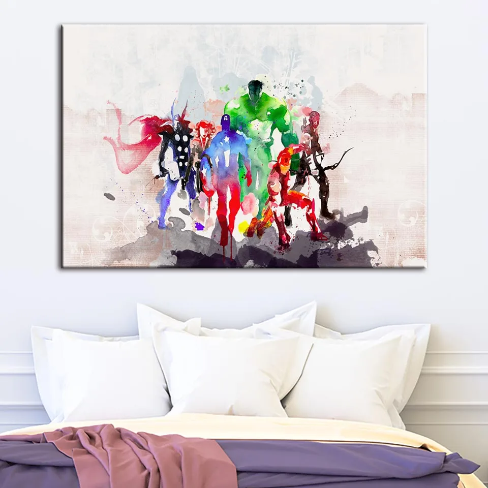 

Home Decor Canvas Wall Art The Avengers Painting Marvel Movie Picture Printing Watercolor Modular Artwork Poster For Living Room