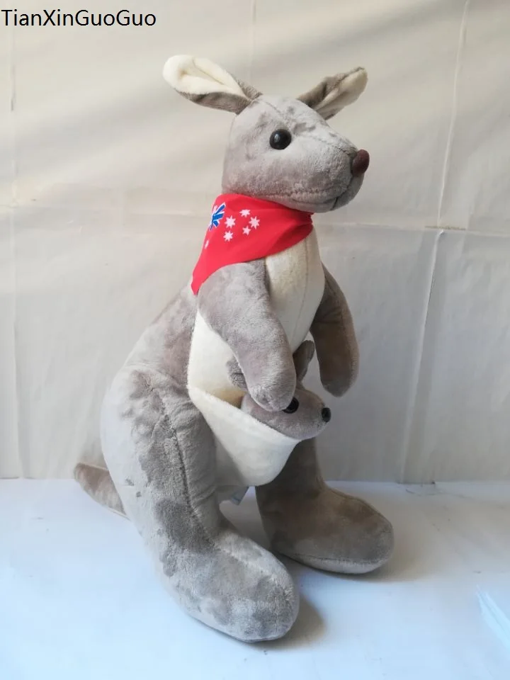 large 45cm gray kangaroo plush toy red flag kangaroo soft doll pillow