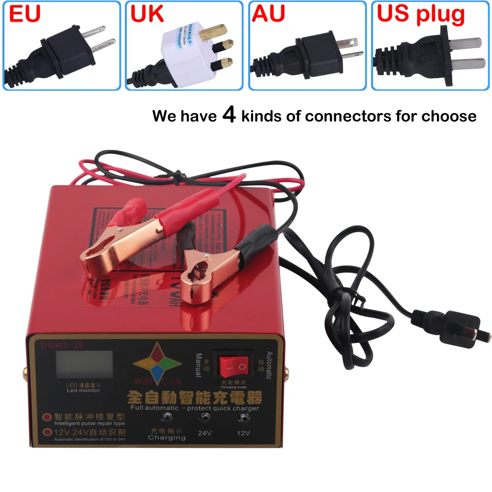 New 12V/24V 10A 6 105AH Universal Car Battery Charger US Motorcycle
