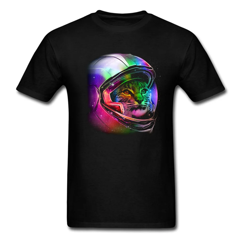 Men's Cool Tops T-Shirts 2018 New Summer Tops Tees Round Neck Full Cotton T-Shirt Neon Space Cat Print T Shirt For Men Black