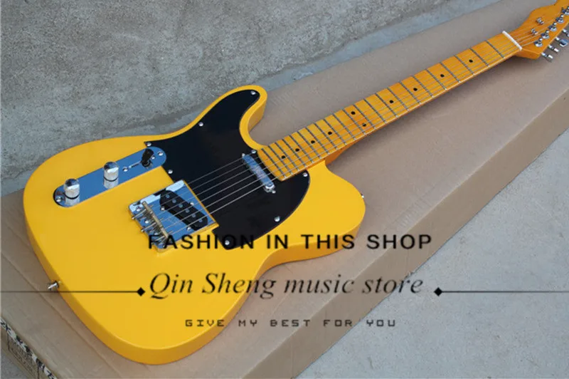 

free shipping left hand electric guitar with yellow body,maple fretboard,maple neck,chrome hardware,can customize the color