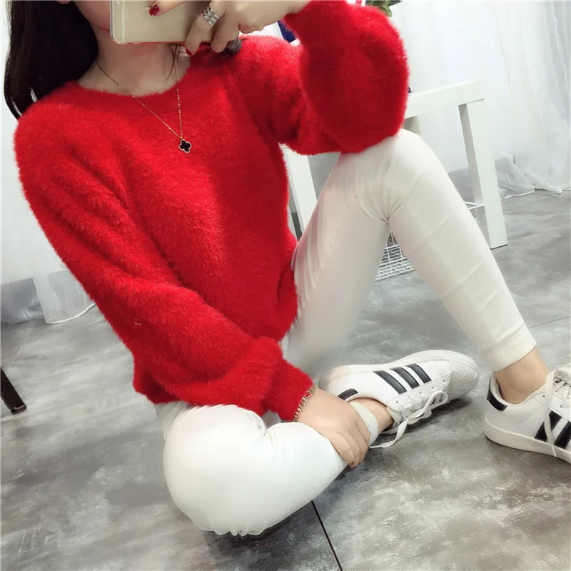 Pull Femme Pullover Women Sweaters And Pullovers 2017 Cashmere Sweater knitted Korean Winter Warm Pink Sweater Jumper Mohair Fur