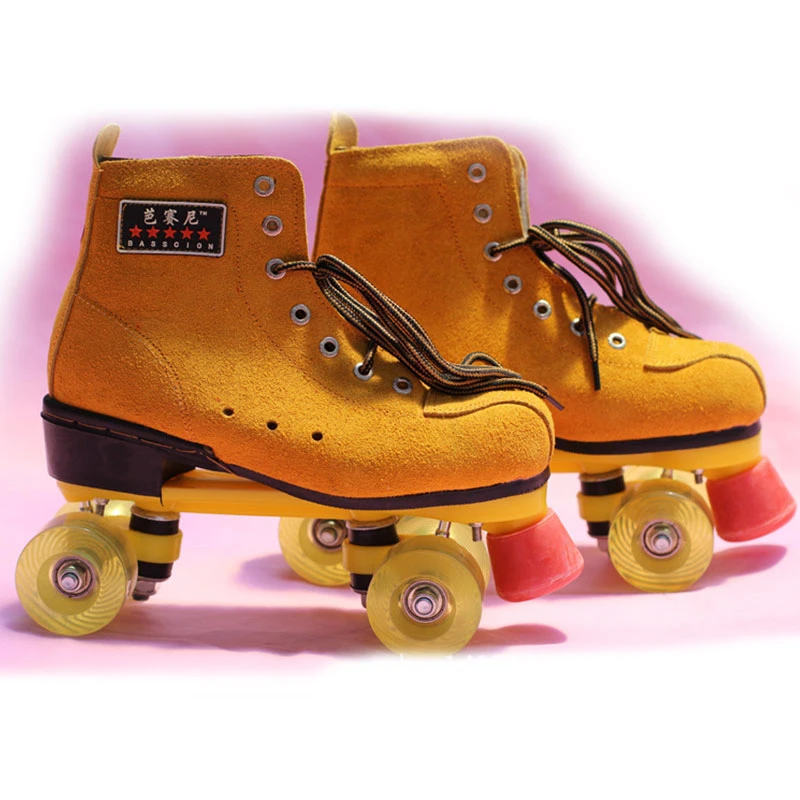 المهنية خطين الأسطوانة الدانتيل يصل الأحذية مزدوجة خط التزلج الأحذية 4 عجلات الأسطوانة أحذية للنساء الرجال البالغين رباعية