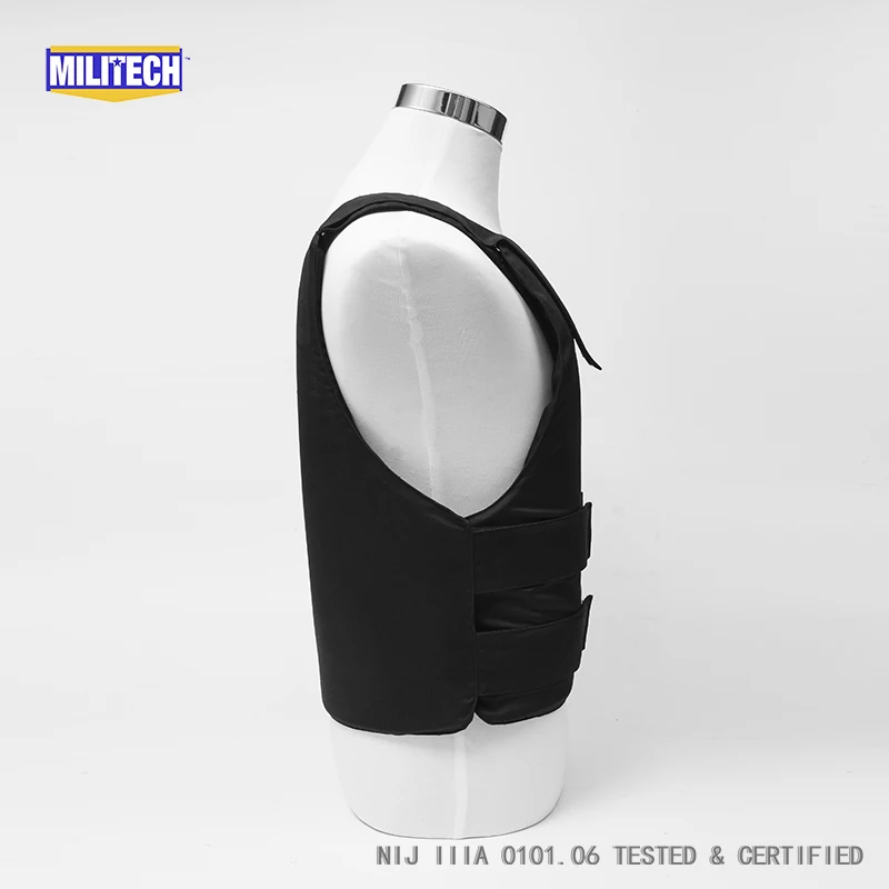 Militech Black NIJ IIIA 3A 0101.06 Ballistic &NIJ 0115.00 Level 2 Stab Resistant Covert Vest Concealable Aramid Bulletproof Vest
