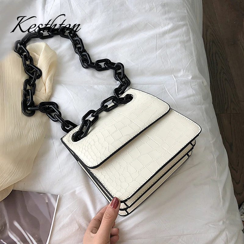 

Thick Chain Crossbody Bags For Women 2019 Fashion Stone Pattern Small Shoulder Messenger Bag Ladies Designer Purses and Handbag