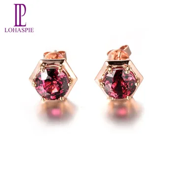 

Lohaspie 4.03ct Real Rhodolite Garnet Stud Earrings Solid 18k 750 Rose Gold Gemstone Fine Jewelry For Women' Gift New
