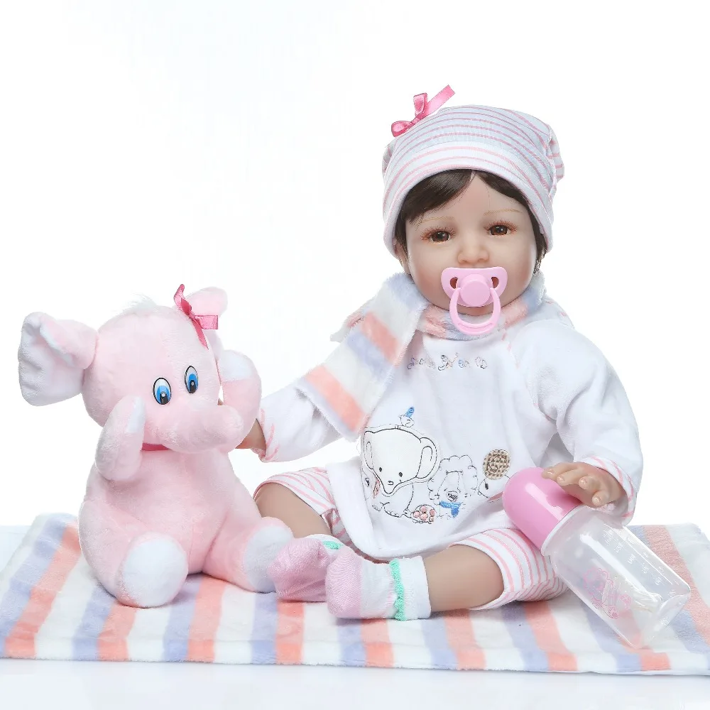 

55cm Soft Vinyl Silicone Reborn Baby Dolls Toys For Girls Realistic Toddler Princess Alive Babies With Elephant Play House Toy