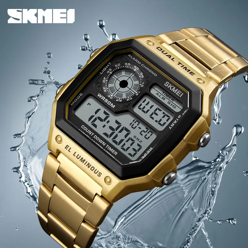 SKMEI мужские Цифровые наручные часы лучший бренд класса люкс мужские Часы Нержавеющая сталь Водонепроницаемый модные спортивные Часы Relogio Masculino