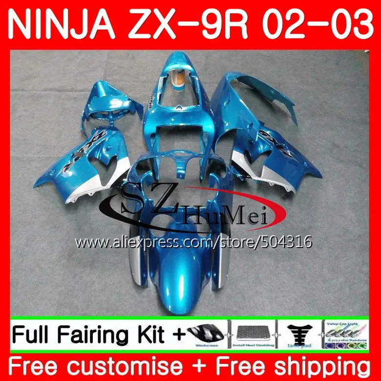 Корпус полностью синий для KAWASAKI NINJA ZX 9R 02 03 ZX900 900 ZX9 R 17SH10 900CC 9 ZX9R 2002 2003 комплект