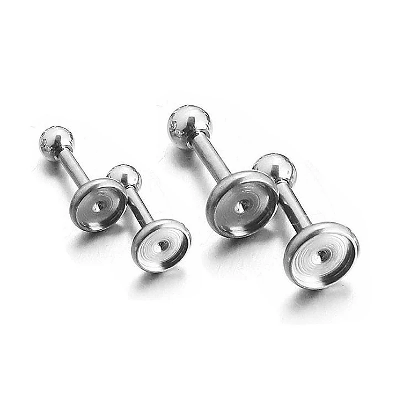 

Aiovlo 10pcs/lot Stainless Steel Surgical Steel Stud Earring Sexy Navel Piercing Blank Cabochon for Diy Body Jewelry Base