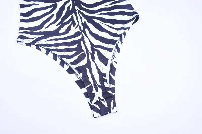 LVINMW сексуальный бодикон с принтом зебры осенне-зимний женский эластичный короткий комбинезон с длинным рукавом и высокой горловиной