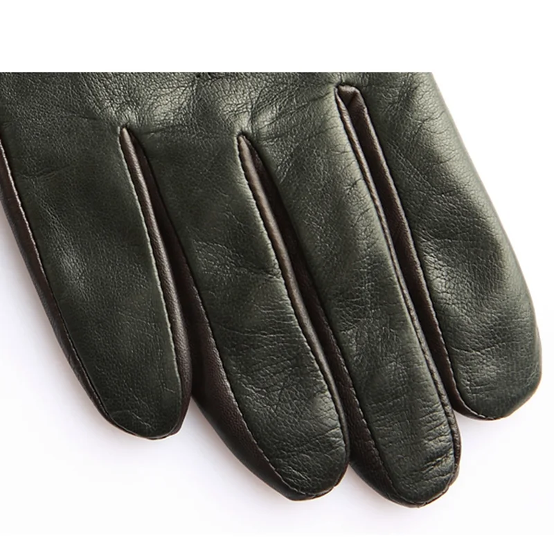 Genuine Leather Gloves Male Imported Lambskin Short Style Locomotive Plus Velvet Thicken Warm Touchscreen Man's Mittens EL116NC1