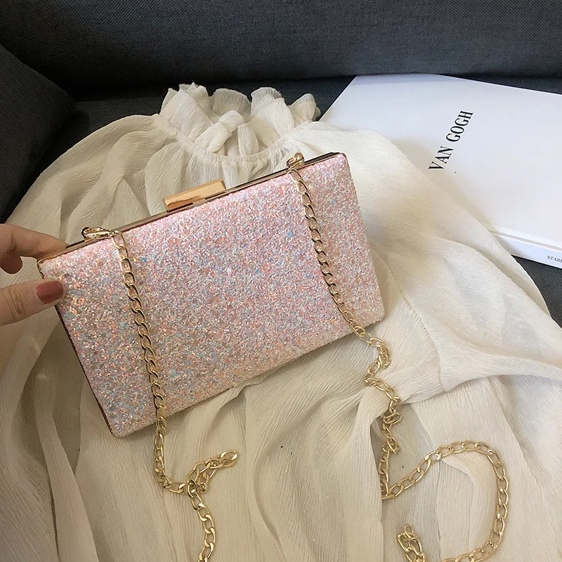 

2019 Summer Sequins Chain Diagonal Female Ladies Flap Shoulder Bag Evening Clutch Bags Purses