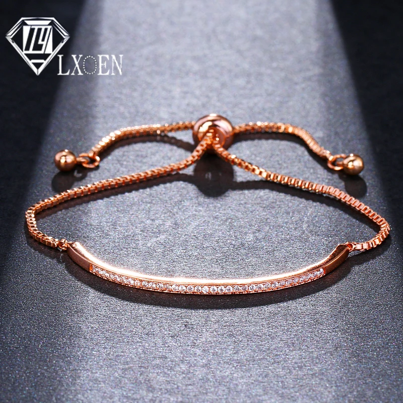 

LXOEN Adjustable Silver Bracelet Bangle for Women Captivate Bar Slider Brilliant Rose Gold Color Jewelry Wedding Party