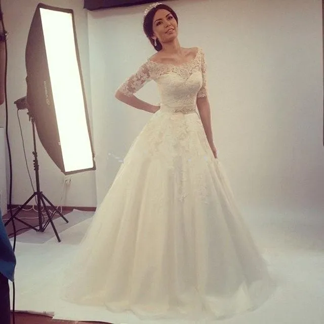 elegante 2016 estilo simple medio aline vestidos de novia corte