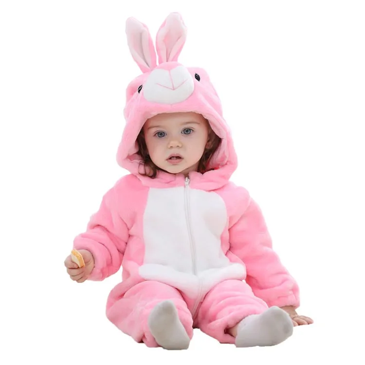 Одежда для новорожденных малышей, фланелевая Одежда для мальчиков комбинезоны с животными Комбинезоны для маленьких девочек Одежда для малышей Пижама Тигр костюмы - Цвет: Pink rabbit