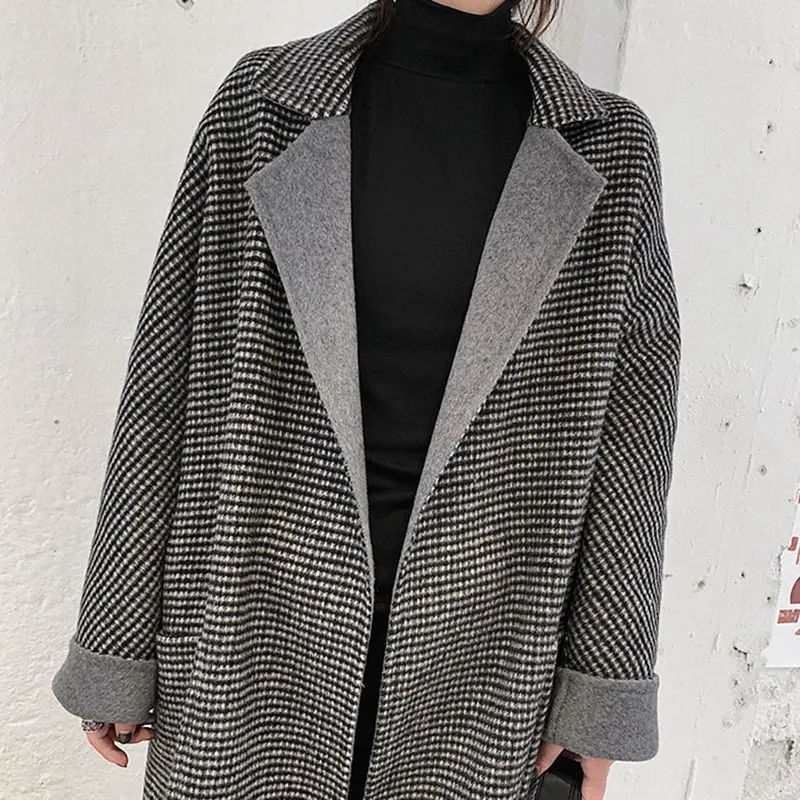 Casual Collar Dll1272 Femmes Manches Corée Plaid 2018 hg Pleine See Picture down Hiver De Manteau Rétro Mélange Nouvelles Long Turn Tempérament Mode qzFH6F