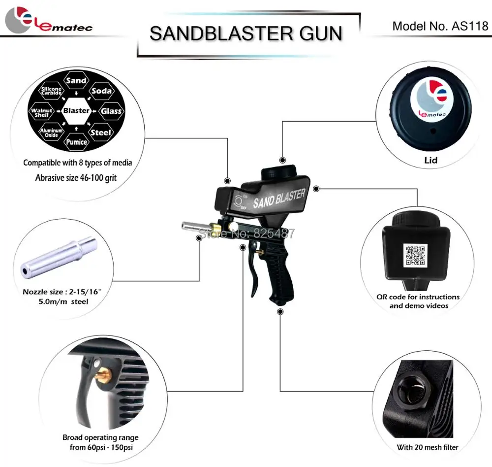 LEMATEC Sandblasting Gun Kits With 1/4