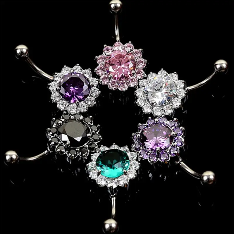 

Stainless Steel Flower Petal Navel Piercing Crystal Belly Button Rings Body Piercing Nombril Pircing Navelpiercing