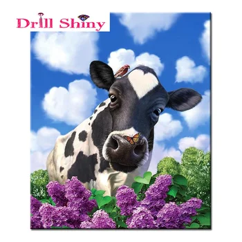 

DIY diamond painting cross stitch Purple Lilac diamonds mosaic animals full diamond embroidery cow painting home decoration