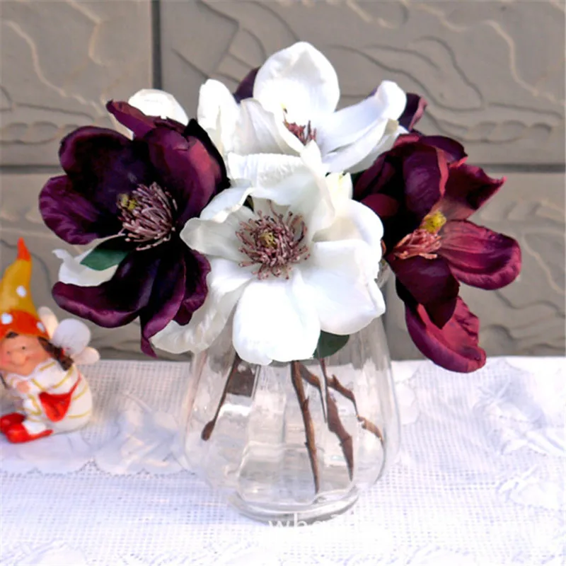 Wedding flower vintage orchid Magnolia silk artificial flowers bride bouquet office table home hotel wall decoration flores