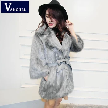 

Vangull Fur women's 2018 Autumn and Winter Fashion Imitation Fox Fur Long coat Korean version of the Fur & Faux Fur Female Coats